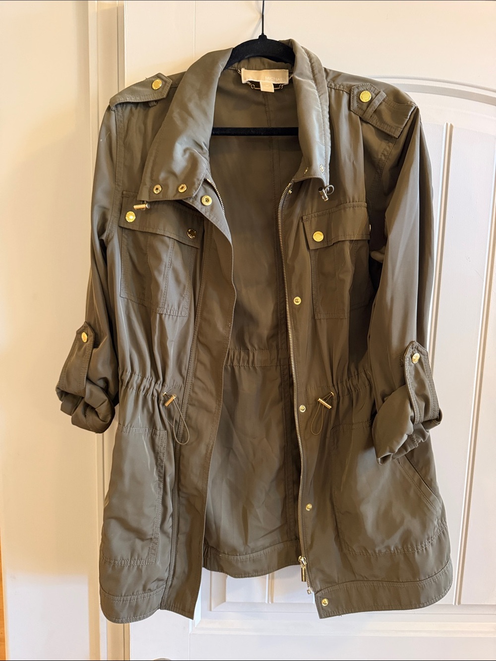 Michael Kors Olive Green Utility Jacket with Gold Hardware